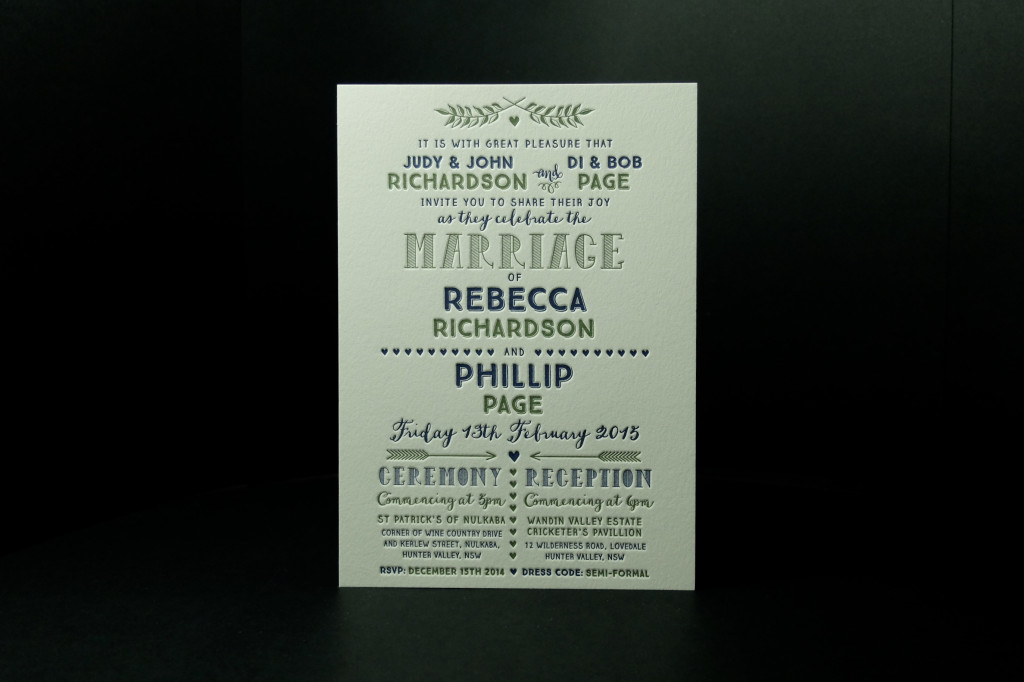 modern letterpress, wedding invitation, letterpress wedding stationery, cheap letterpress invitations Australia, best letterpress printer, trade printers, Retropress