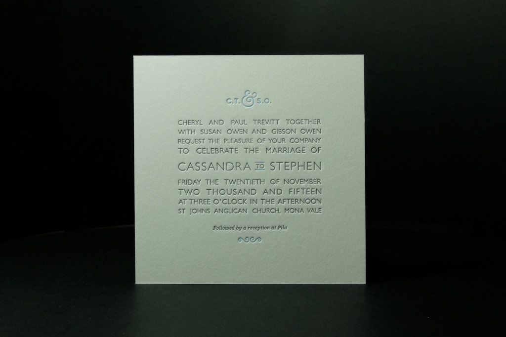 Wedding Invitation, Pilu Restaurant Wedding Reception, Letterpress Wedding Invitation, Beautiful Wedding Invitations Sydney, Beach Wedding Sydney, Cheap Letterpress Printing, Monogram Initials